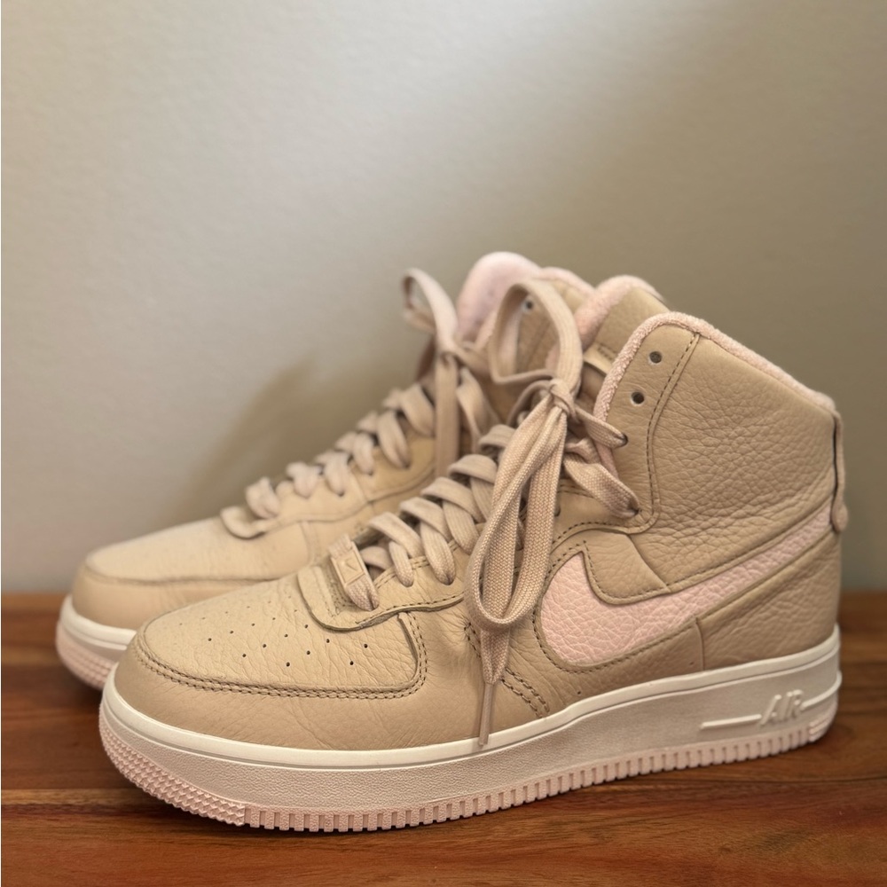 Nike Women's High-Top Sneakers - Light Brown and Soft Pink